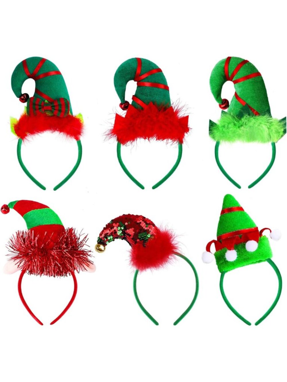 Festive 6-Pack Elf Headbands - Creative Christmas Costume Accessories for